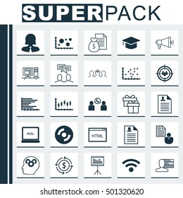 Set Of 25 Universal Editable Icons For Business Management, Airport And SEO Topics. Includes Icons Such As Comparsion, Wireless, Coaching And More.