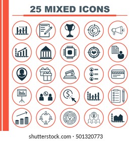 Set Of 25 Universal Editable Icons For Human Resources, Advertising And Business Management Topics. Includes Icons Such As Education Center, Present, Innovation And More.