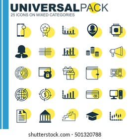Set Of 25 Universal Editable Icons For Education, Marketing And Human Resources Topics. Includes Icons Such As Present, Pin Employee, Growth And More.