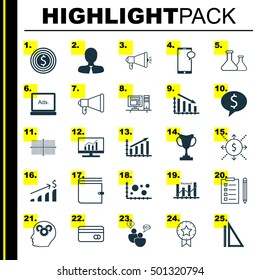 Set Of 25 Universal Editable Icons For Statistics, Marketing And Airport Topics. Includes Icons Such As Digital Media, Market Research, Media Campaign And More.