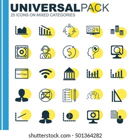Set Of 25 Universal Editable Icons For Statistics, Human Resources And Business Management Topics. Includes Icons Such As Circle Graph, Collaboration, Laptop And More.
