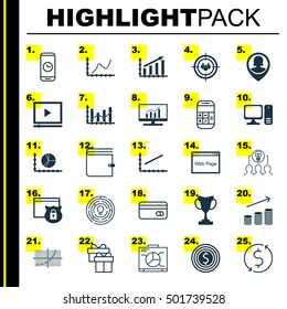 Set Of 25 Universal Editable Icons For Project Management, Airport And Marketing Topics. Includes Icons Such As Present, Money Trasnfer, Raise Diagram And More.
