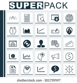 Set Of 25 Universal Editable Icons For Management, Transportation And Business Management Topics. Includes Icons Such As Money Navigation, Money, World And More.