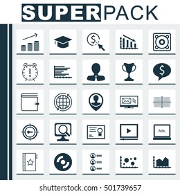 Set Of 25 Universal Editable Icons For Management, Hr And Computer Hardware Topics. Includes Icons Such As Job Applicants, Employee Location, Blank Cd And More.