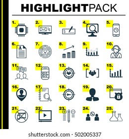 Set Of 25 Universal Editable Icons For Transportation, Computer Hardware And Management Topics. Includes Icons Such As Coins Growth, Video Player, Phone Conference And More.