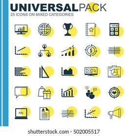 Set Of 25 Universal Editable Icons For Human Resources, Traveling And Tourism Topics. Includes Icons Such As Market Research, Warranty, Newsletter And More.