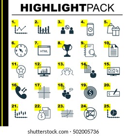 Set Of 25 Universal Editable Icons For Human Resources, Advertising And Traveling Topics. Includes Icons Such As Circle Graph, Analysis, Newsletter And More.
