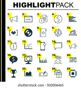 Set Of 25 Universal Editable Icons For Statistics, Tourism And SEO Topics. Includes Icons Such As Money Recycle, Warranty, Report And More.
