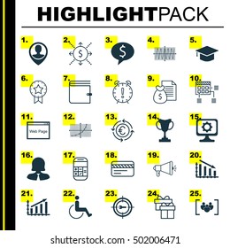 Set Of 25 Universal Editable Icons For SEO, Computer Hardware And School Topics. Includes Icons Such As Employee Location, Business Deal, Keyword Marketing And More.