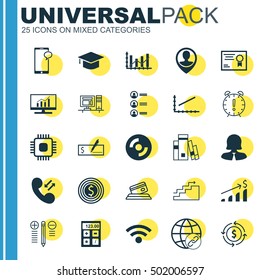 Set Of 25 Universal Editable Icons For SEO, Education And Management Topics. Includes Icons Such As Employee Location, Connectivity, Growth And More.