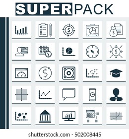 Set Of 25 Universal Editable Icons For Marketing, Computer Hardware And Education Topics. Includes Icons Such As Appointment, Money, Graphical Grid And More.