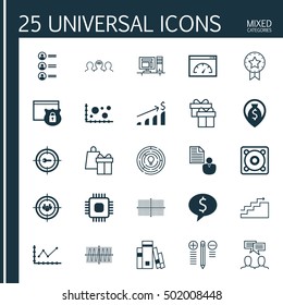 Set Of 25 Universal Editable Icons For Project Management, School And Human Resources Topics. Includes Icons Such As Growth, Cosinus Diagram, Present Badge And More.