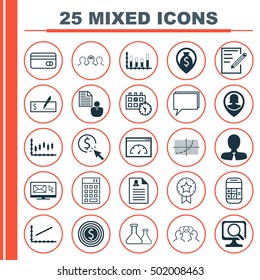 Set Of 25 Universal Editable Icons For SEO, Business Management And Traveling Topics. Includes Icons Such As Line Up, Newsletter, PPC And More.