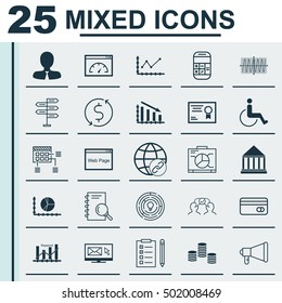 Set Of 25 Universal Editable Icons For SEO, Marketing And Traveling Topics. Includes Icons Such As Connectivity, Cosinus Diagram, Certificate And More.