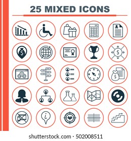 Set Of 25 Universal Editable Icons For Management, Transportation And Education Topics. Includes Icons Such As Female Application, Accessibility, Forbidden Mobile And More.
