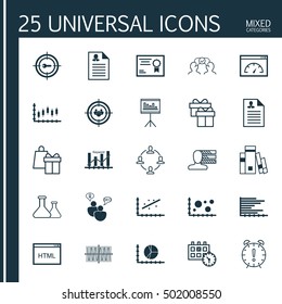 Set Of 25 Universal Editable Icons For Hr, Education And Traveling Topics. Includes Icons Such As Curriculum Vitae, Personal Skills, SEO Brainstorm And More.