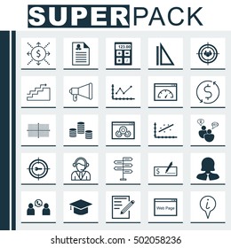 Set Of 25 Universal Editable Icons For Human Resources, Project Management And Management Topics. Includes Icons Such As Measurement, Website Performance And More.