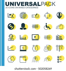 Set Of 25 Universal Editable Icons For Business Management, Transportation And Advertising Topics. Includes Icons Such As Decision Making, Collaborative Solution, Line Up And More.