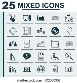 Set Of 25 Universal Editable Icons For Management, Marketing And Project Management Topics. Includes Icons Such As Wallet, Sinus Graph, Money And More.