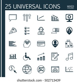 Set Of 25 Universal Editable Icons. Can Be Used For Web, Mobile And App Design. Includes Icons Such As PPC, Line Up, Connectivity And More.