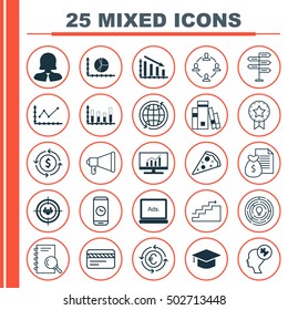 Set Of 25 Universal Editable Icons. Can Be Used For Web, Mobile And App Design. Includes Icons Such As Circle Graph, Currency Recycle, Money Recycle And More.