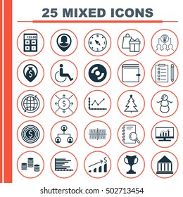 Set Of 25 Universal Editable Icons. Can Be Used For Web, Mobile And App Design. Includes Icons Such As Reminder, Winter, Market Research And More.