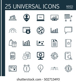Set Of 25 Universal Editable Icons. Can Be Used For Web, Mobile And App Design. Includes Icons Such As Comparsion, Info Pointer, Profit Graph And More.