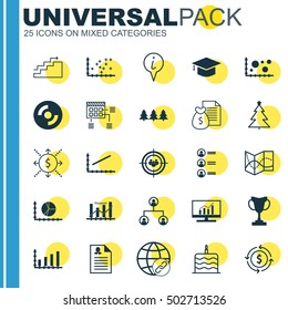Set Of 25 Universal Editable Icons. Can Be Used For Web, Mobile And App Design. Includes Icons Such As Holiday Ornament, Tree Structure, Blank Cd And More.