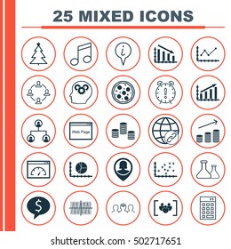 Set Of 25 Universal Editable Icons. Can Be Used For Web, Mobile And App Design. Includes Icons Such As Crotchets, Pizza Meal, Info Pointer And More