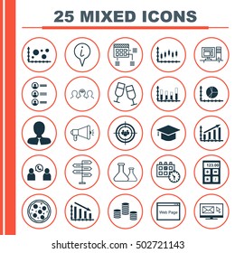 Set Of 25 Universal Editable Icons. Can Be Used For Web, Mobile And App Design. Includes Icons Such As Segmented Bar Graph, Coaching, Profit Graph And More.