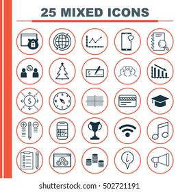 Set Of 25 Universal Editable Icons. Can Be Used For Web, Mobile And App Design. Includes Icons Such As Website Performance, Decorated Tree, Messaging And More.