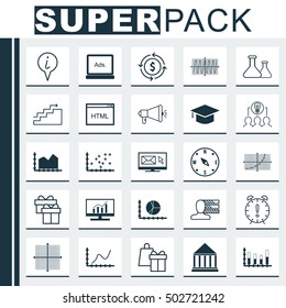 Set Of 25 Universal Editable Icons. Can Be Used For Web, Mobile And App Design. Includes Icons Such As Growth, Cosinus Diagram, Sequence Graphics And More.