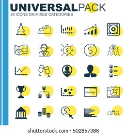 Set Of 25 Universal Editable Icons. Can Be Used For Web, Mobile And App Design. Includes Icons Such As Champagne Glasses, Changes Graph, Operator And More.