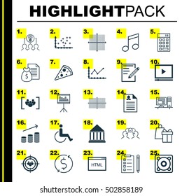 Set Of 25 Universal Editable Icons. Can Be Used For Web, Mobile And App Design. Includes Icons Such As Money Trasnfer, Report, Music And More.