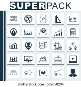 Set Of 25 Universal Editable Icons. Can Be Used For Web, Mobile And App Design. Includes Icons Such As Profit Graph, Stock Market, Business Woman And More.