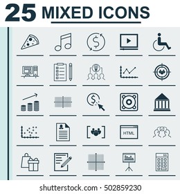 Set Of 25 Universal Editable Icons. Can Be Used For Web, Mobile And App Design. Includes Icons Such As Money Trasnfer, Education Center, Reminder And More.