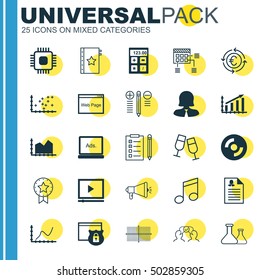 Set Of 25 Universal Editable Icons. Can Be Used For Web, Mobile And App Design. Includes Icons Such As Schedule, Financial, Sequence Graphics And More.