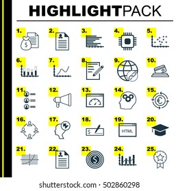 Set Of 25 Universal Editable Icons For Project Management, Education And Statistics Topics. Includes Icons Such As Collaboration, Paper, Job Applicants And More.