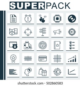 Set Of 25 Universal Editable Icons For Advertising, Computer Hardware And Airport Topics. Includes Icons Such As Time Management, Curriculum Vitae, Blank Cd And More.
