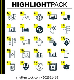 Set Of 25 Universal Editable Icons For Computer Hardware, Statistics And Airport Topics. Includes Icons Such As Money Recycle, Keyword Optimisation, Decision Making And More.
