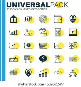 Set Of 25 Universal Editable Icons For Project Management, Business Management And Human Resources Topics. Includes Icons Such As Discussion, Changes Graph, Present And More.
