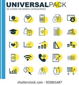 Set Of 25 Universal Editable Icons For Project Management, Statistics And Education Topics. Includes Icons Such As PPC, Credit Card, Measurement And More.