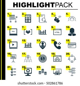 Set Of 25 Universal Editable Icons For Travel, Statistics And Marketing Topics. Includes Icons Such As Cellular Data, Coding, Collaborative Solution And More.