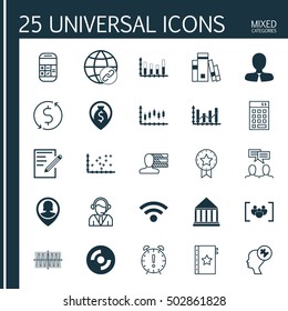 Set Of 25 Universal Editable Icons For Human Resources, Project Management And Statistics Topics. Includes Elements Such As Personal Skills, Operator, Raise Diagram And More