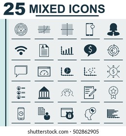 Set Of 25 Universal Editable Icons For Education, Statistics And Human Resources Topics. Includes Icons Such As Business Deal, Innovation, Curriculum Vitae And More.