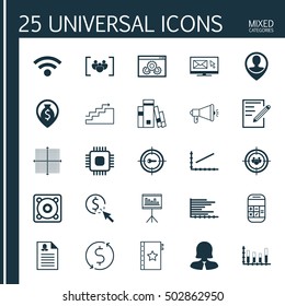 Set Of 25 Universal Editable Icons For Advertising, Statistics And Airport Topics. Includes Icons Such As Line Up, Newsletter, Business Woman And More.