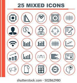 Set Of 25 Universal Editable Icons For Human Resources, Statistics And Computer Hardware Topics. Includes Icons Such As Paper, Messaging, Wireless And More.