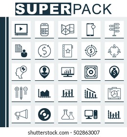 Set Of 25 Universal Editable Icons For Computer Hardware, SEO And Project Management Topics. Includes Icons Such As Collaboration, Report, Video Player And More.