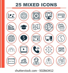 Set Of 25 Universal Editable Icons For Advertising, Human Resources And Business Management Topics. Includes Icons Such As Music, Connectivity, Cellular Data And More.