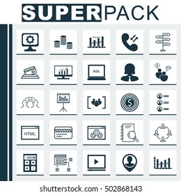 Set Of 25 Universal Editable Icons For Business Management, Human Resources And Project Management Topics. Includes Icons Such As Opportunity, Digital Media, Money And More.